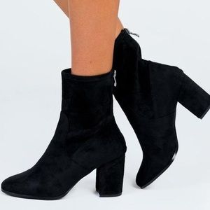 Princess Polly Black Suede Heeled Boots